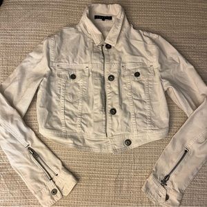 Cropped Theory White Denim Jacket